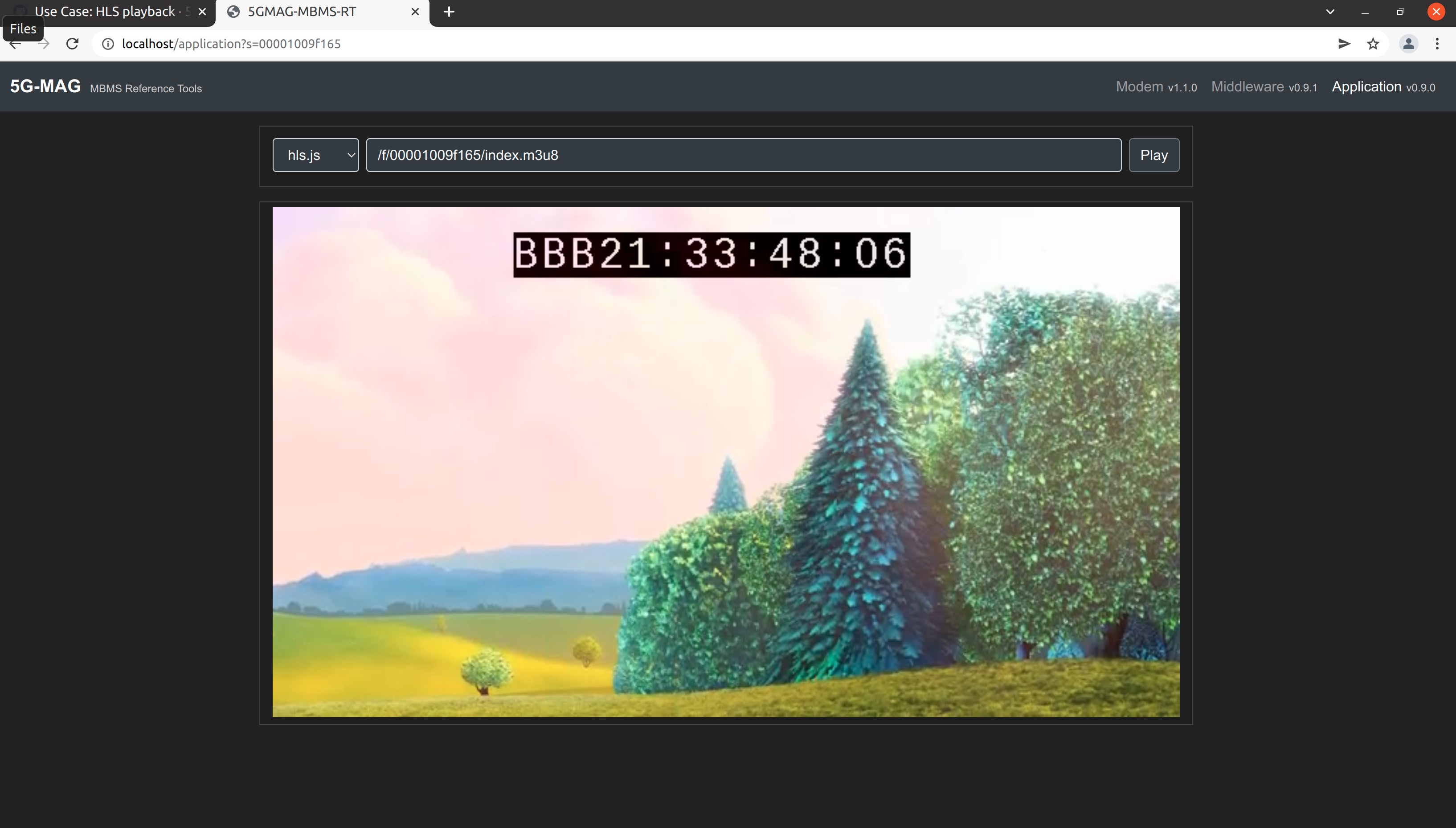 Web User Interface playing the HLS stream with hls.js