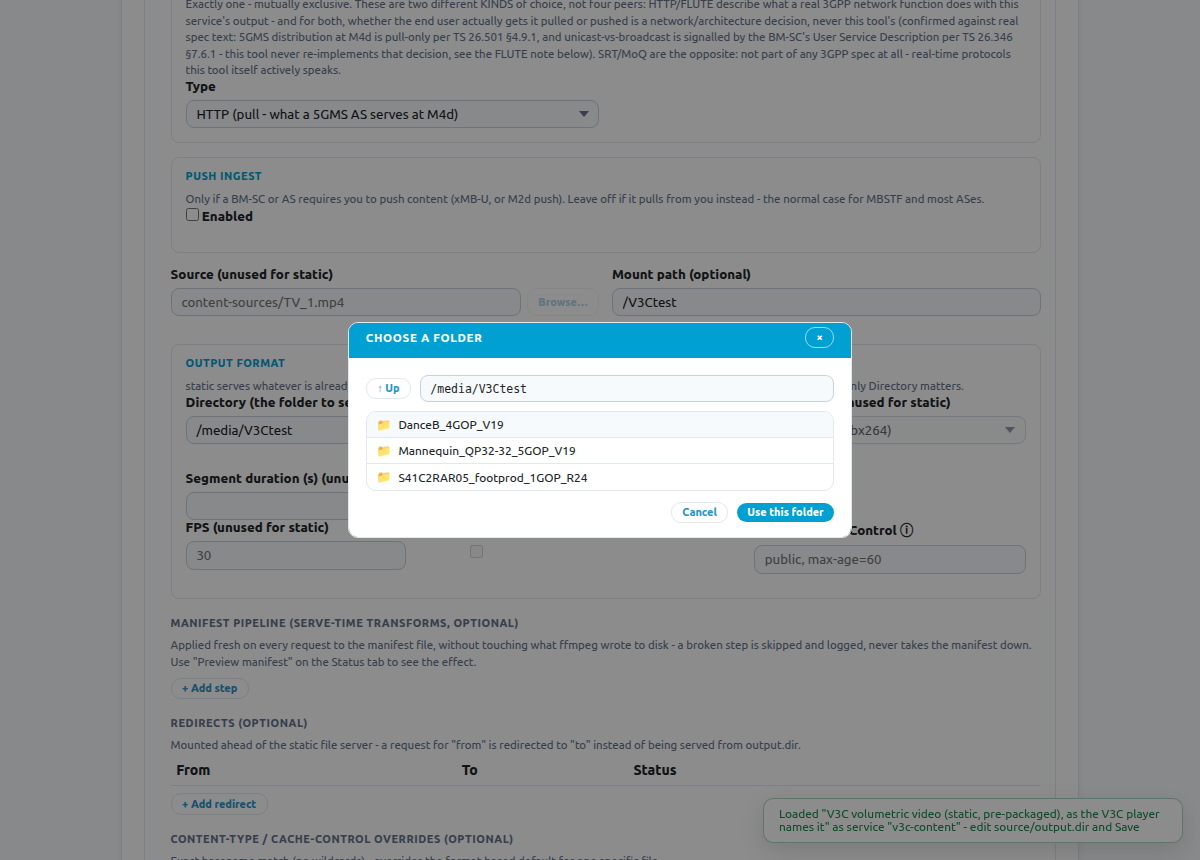 Choosing the folder of V3C titles with Browse