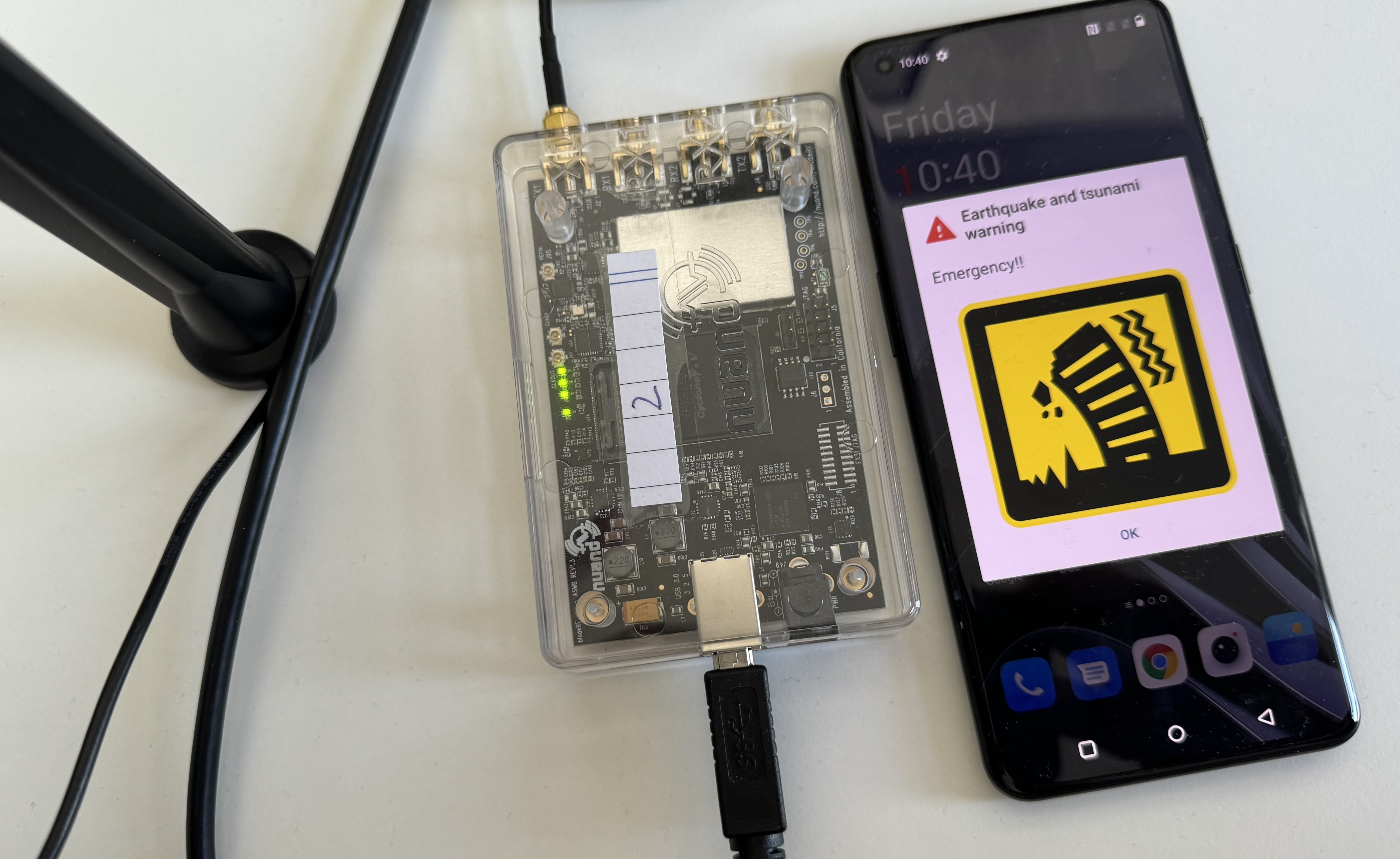 Emergency alert message displayed on the receiving device