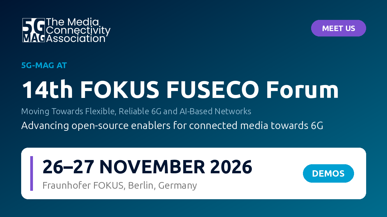 Event banner: 5G-MAG at the 14th FOKUS FUSECO Forum, Fraunhofer FOKUS, Berlin, 26–27 November 2026