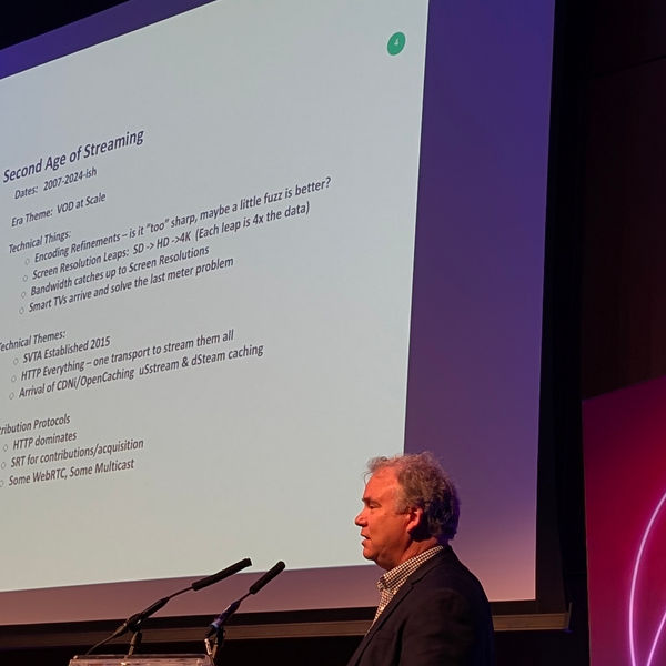 Future Media Townhall 2025: a speaker presents on the history of streaming technology