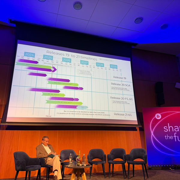 Future Media Townhall 2025: a panel discussion in front of a 3GPP Release 19-21 timeline chart