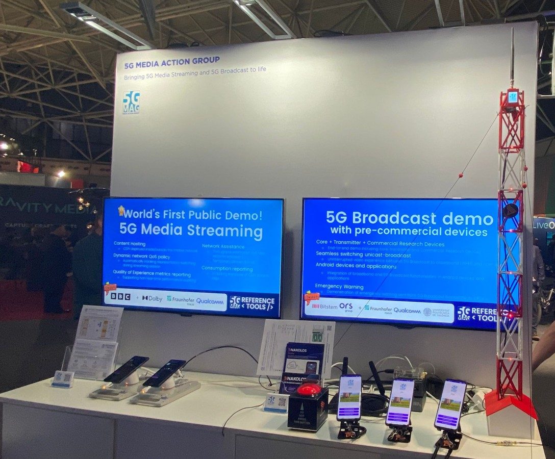 5G-MAG trade show booth demonstrating 5G Media Streaming and 5G Broadcast