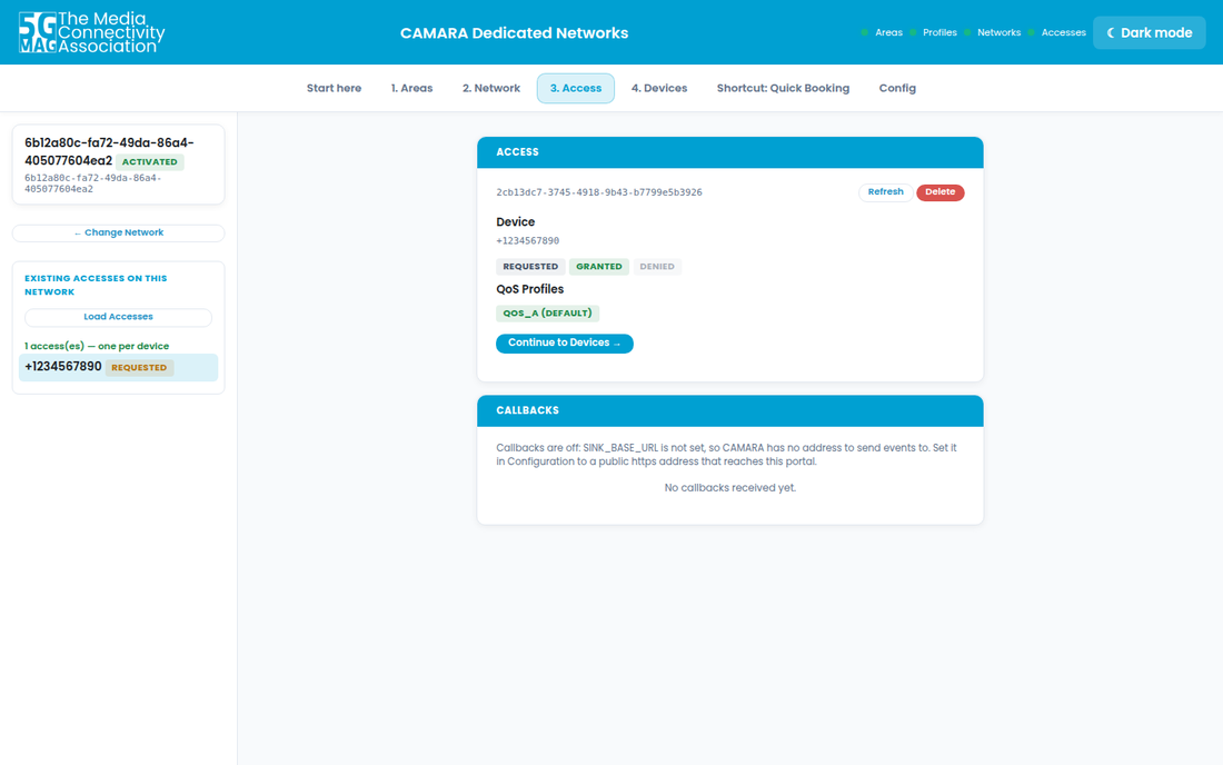 A granted access with its device and QoS profile
